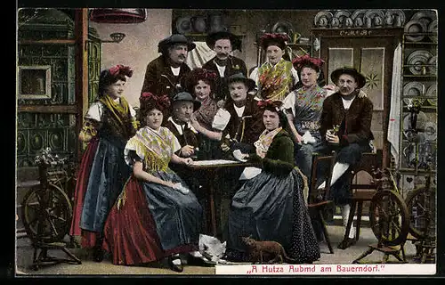 AK A Hutza Aubmd am Bauerndorf, Egerländer Tracht, Sudeten