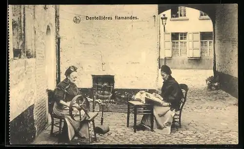 AK Dentellieres flamandes, belgische Frauen am Spinnrad und b. Klöppeln