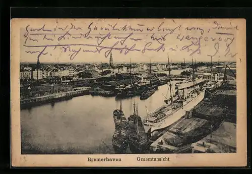 AK Bremerhaven, Gesamtansicht mit Hafen