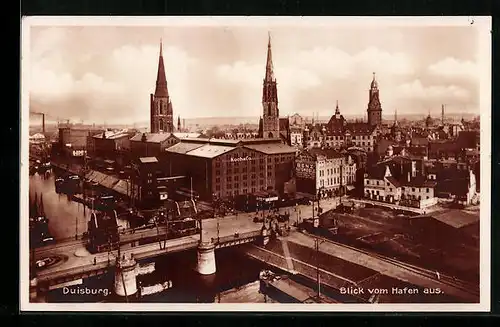 AK Duisburg, Blick vom Hafen aus gesehen