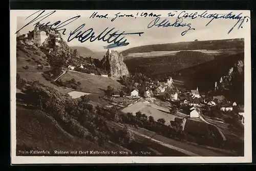 AK Kallenfels bei Kirn a. d. Nahe, Ruinen mit Dorf
