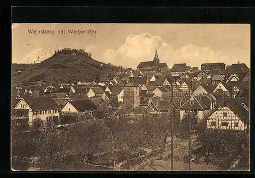 AK Weinsberg, Ortsansicht mit Weibertreu im Hintergrund