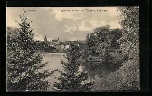 AK Minden, Weserglacis mit Blick auf Theater und Kreishaus