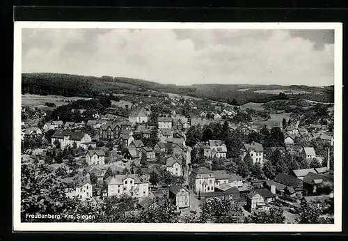 AK Freudenberg /Kreis Siegen, Blick auf die Häuser mit Wald im Hintergrund