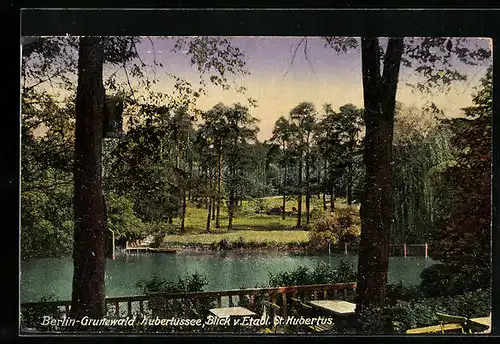 AK Berlin-Grunewald, Blick vom Etabl. St. Hubertus über den Hubertussee