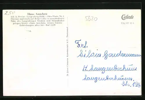 AK Langenberg / Rhld., Sender, Haus Annchen, Jugendherberge