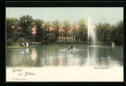 AK Zittau, Weinaupark, Fontaine mit Glitzerperlen