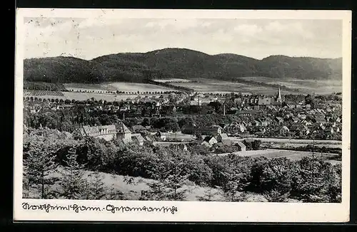 AK Northeim /Hann., Ortsansicht mit Bergkulisse