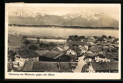 AK Chieming am Chiemsee, Ortsansicht gegen die Alpen