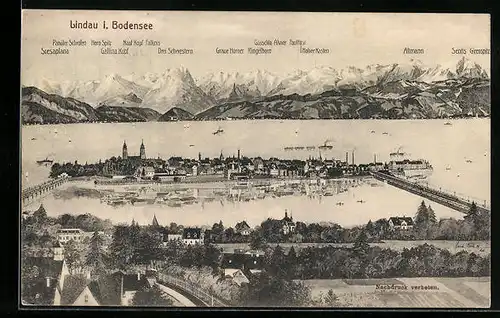 AK Lindau i. Bodensee, Ortsansicht mit Gebirgskulisse