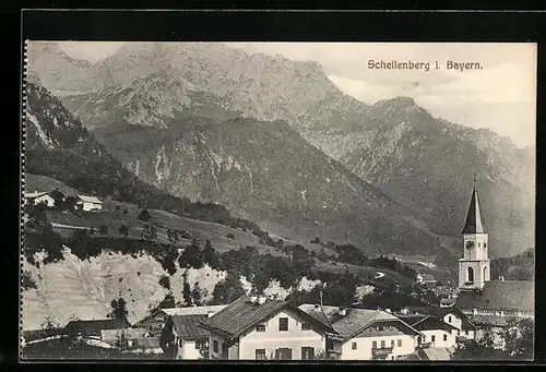 AK Schellenberg i. Bayern, Ortsansicht mit Bergblick