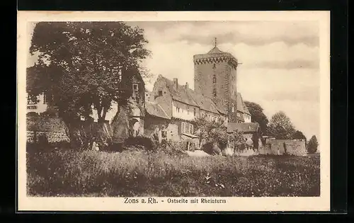 AK Zons a. Rh., Ostseite mit Rheinturm