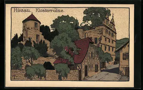 Steindruck-AK Hirsau, Strassenpartie an der Klosterruine