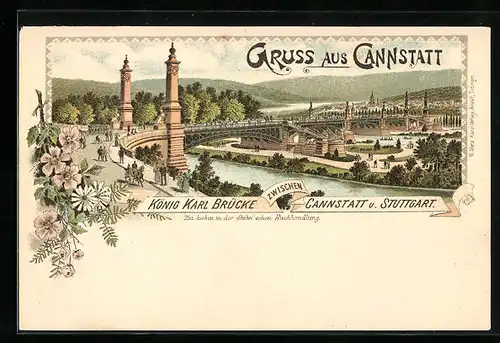 Lithographie Stuttgart-Cannstatt, Neue Neckarbrücke