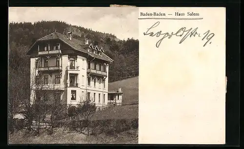 AK Baden-Baden, Hotel Haus Salem mit näherer Umgebung