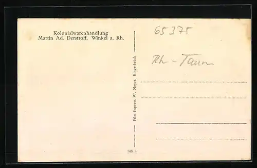 AK Winkel a. Rh., Strassenpartie, Denkmal, Anwesen, Dichterin v. Gründerode