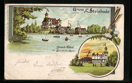 Lithographie Steinhude, Strand-Hotel am Steinhuder Meer