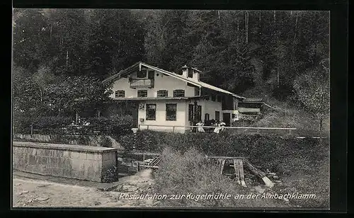 AK Markt Schellenberg, Partie mit Gasthaus Zur Kugelmühle an der Almbachklamm