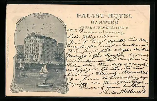 Passepartout-AK Hamburg-Neustadt, Palast-Hotel A. Paegel, Neuer Jungfernstieg 16, vom Wasser gesehen