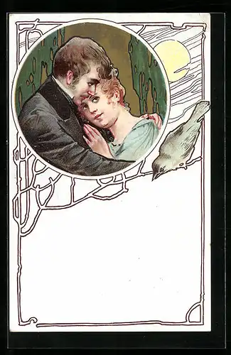 AK Zwei Liebende umarmen sich, Jugendstil