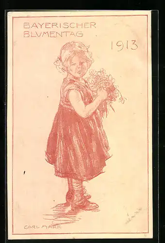 Künstler-AK Bayerischer Blumentag 1913, Kleines Mädchen