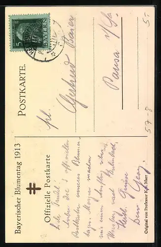 Künstler-AK Bayerischer Blumentag 1913, Kleines Mädchen