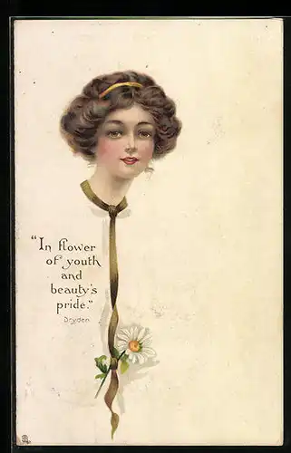 AK Junge Frau mit einer Gänseblume, Jugendstil