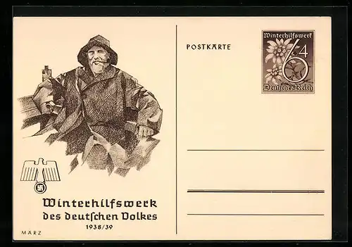 AK Fischer mit Tabakspfeife,  WHW Winterhilfswerk 1938-39, Ganzsache