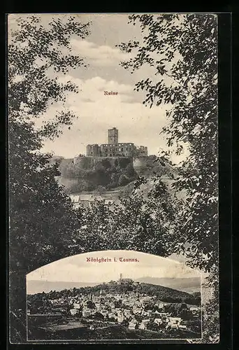 AK Königstein i. Taunus, Ortsansicht mit Blick auf die Ruine