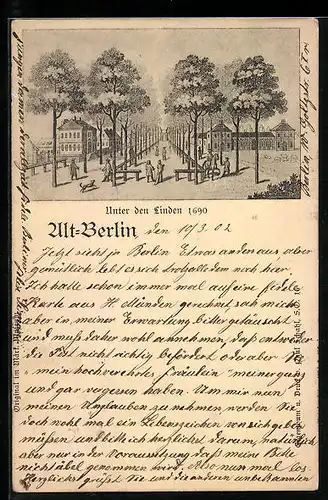 Künstler-AK Alt-Berlin, Unter den Linden 1690