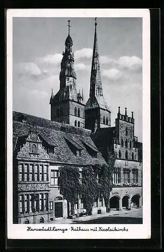 AK Lemgo, Rathaus mit Nicolaikirche in der Hansestadt