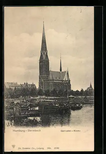 AK Hamburg-Barmbeck, Blick zur Gertruden-Kirche