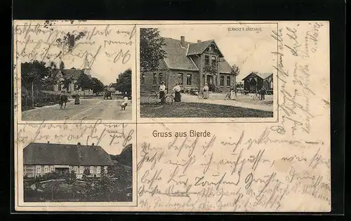 AK Bierde, Blancke`s Gasthaus, Schule, Kirche