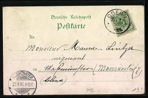 Lithographie Odern, Restaurant zum Nussbaum, Gesamtansicht, Gnadenbild, Kirche