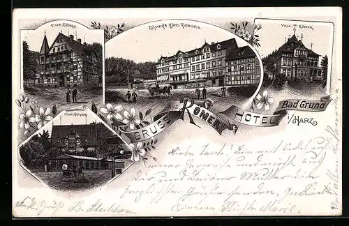 Lithographie Bad Grund i. Harz, Römer`s Hotel, Villa Römer