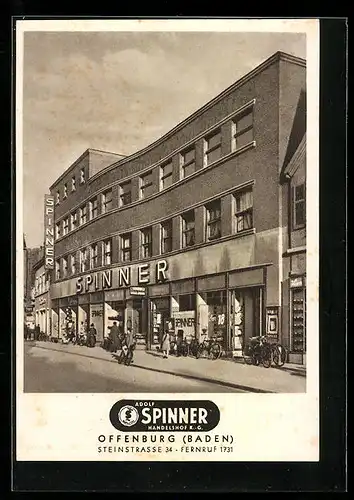 AK Offenburg i. Baden, Adolf Spinner Handelshof in der Steinstrasse 34