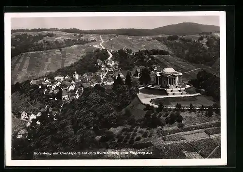 AK Rotenberg, Ortsansicht mit Grabkapelle auf dem Württemberg, Fliegeraufnahme