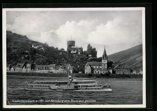 AK Niederheimbach a. Rh., Dampfer Lohengrin gegen die Heimburg