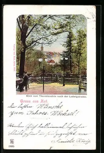 AK Hof, Blick vom Theresienstein nach der Ludwigstrasse