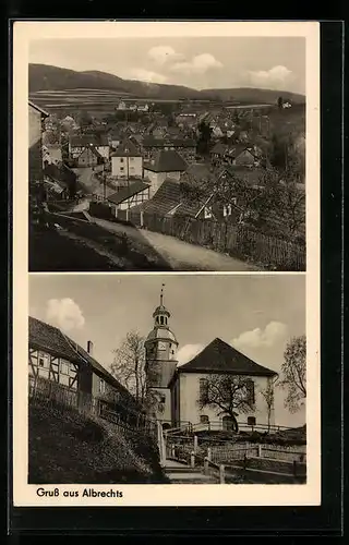AK Albrechts, Ortsansicht aus der Vogelschau, Kirche
