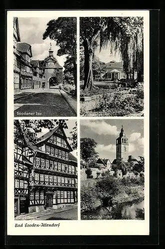 AK Bad Sooden-Allendorf, Soodener Tor, Kurtheater, Bürgerhaus, St. Cruciskirche