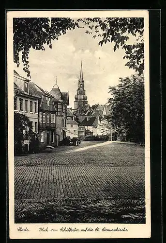 AK Stade, Blick vom Schiffertor auf die St. Cosmaekirche