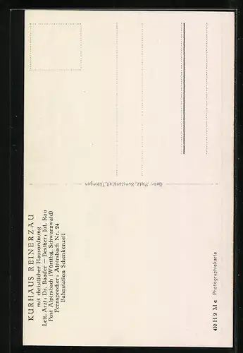 AK Alpirsbach /Württbg. Schwarzwald, Kurhaus Reinerzau, Bes.: Jul. Rau