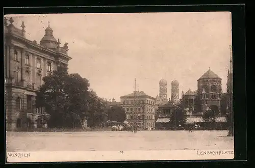 AK München, Partie am Lenbachplatz mit Synagoge