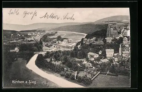 AK Kirchen a. Sieg, Ortsansicht aus der Vogelschau