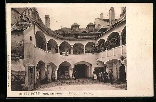 AK Krems, Hotel Post, Innenhof mit Gästen