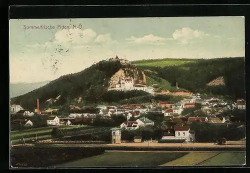 AK Pitten, Gesamtansicht mit Burg aus der Vogelschau