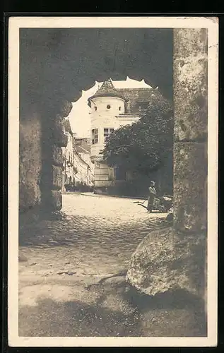 AK Steyr, Am Grünmarkt, Strassenpartie mit Tor