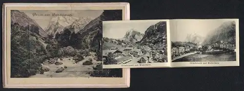 Leporello-AK Grindelwald, Hotel Bär, Bahnhof, Hotel Grand Eiger