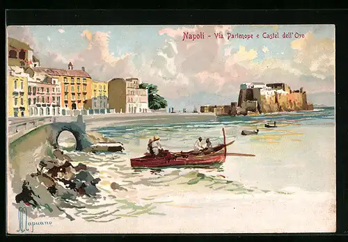 Künstler-AK Napoli, Via Partenope e Castel dell'Ovo